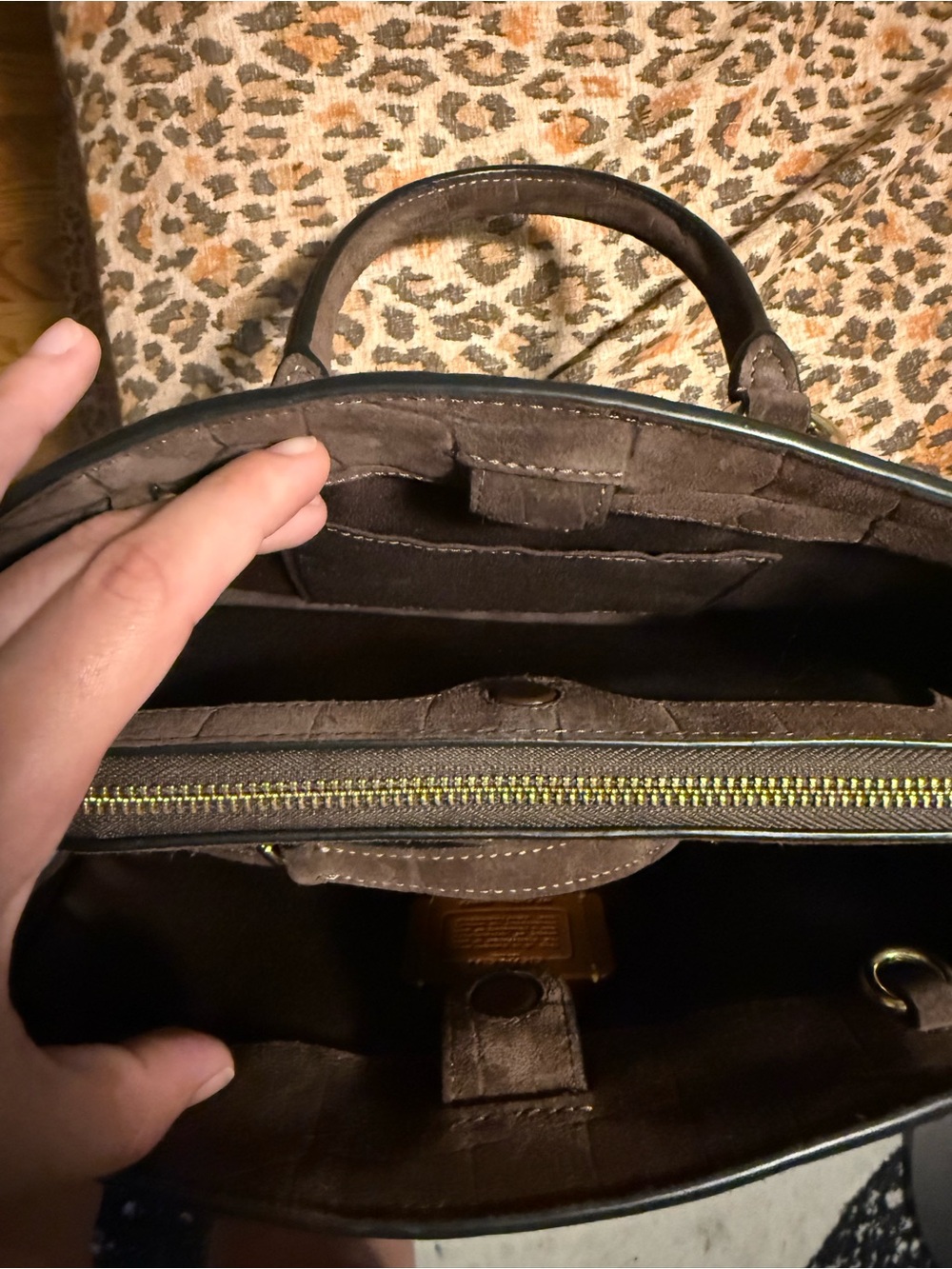 COACH Brown Suede Croc Savannah Small Carry All - Picture 4 of 6